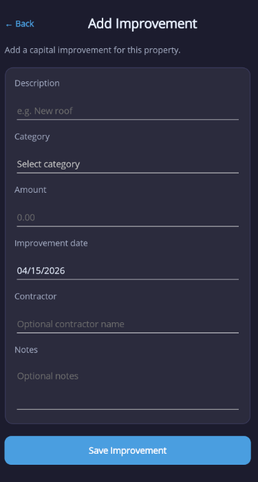 Add improvement screen