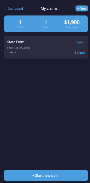 Claims list screen