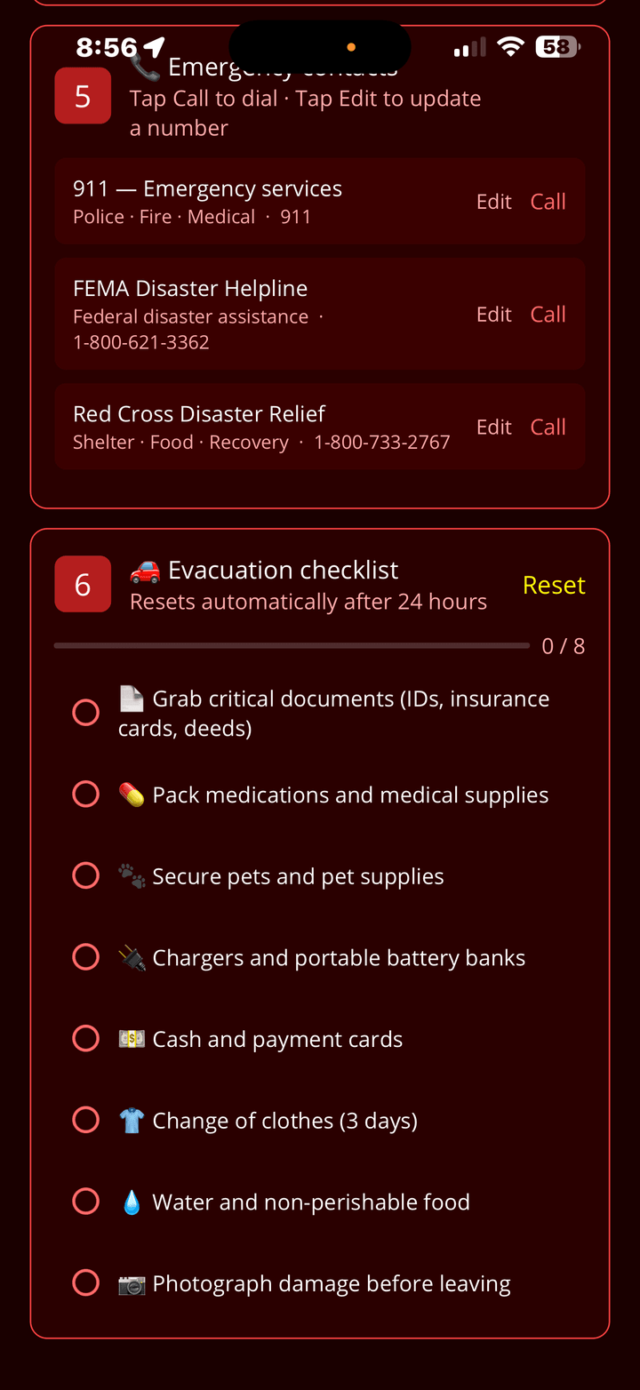 Emergency preparation checklist with recovery tasks