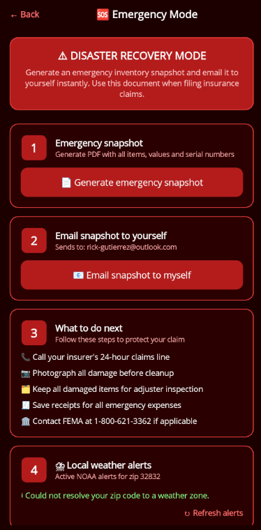 Emergency mode screen