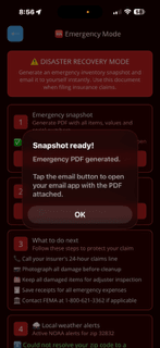 Emergency inventory snapshot screen
