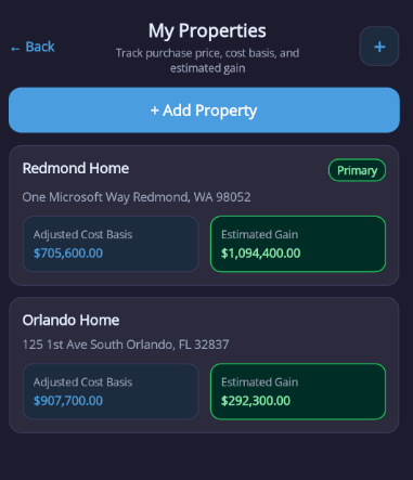 Property detail screen