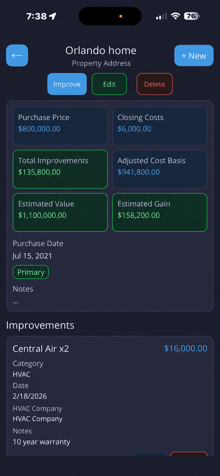Property detail screen